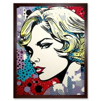 Bond Girl Comic Book Style Purple Blue Red Polka Dot Pattern Portrait Halftone Art Print Framed Poster Wall Decor 12x16 inch