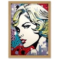 thumbnail image 1 of Bond Girl Comic Book Style Purple Blue Red Polka Dot Pattern Portrait Halftone Artwork Framed Wall Art Print A4, 1 of 1