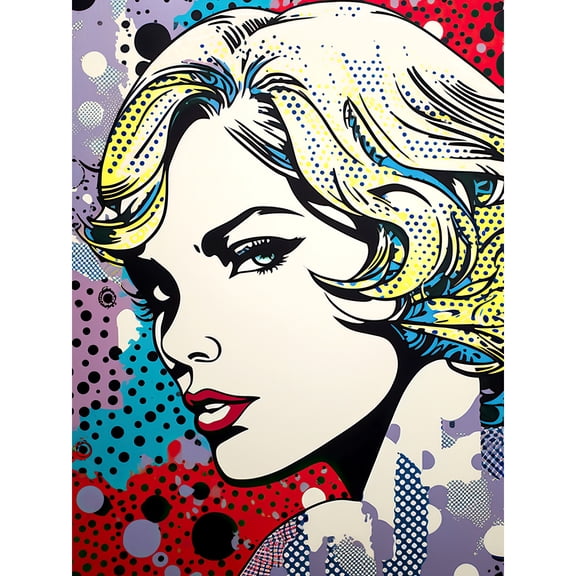 Bond Girl Comic Book Style Purple Blue Red Polka Dot Pattern Portrait Halftone Large Wall Art Poster Print Thick Paper 18X24 Inch