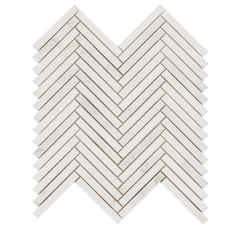 Bond Tile Polar White 3 in. x 6 in. Herringbone Polished Marble Mosaic Tile  Sample 