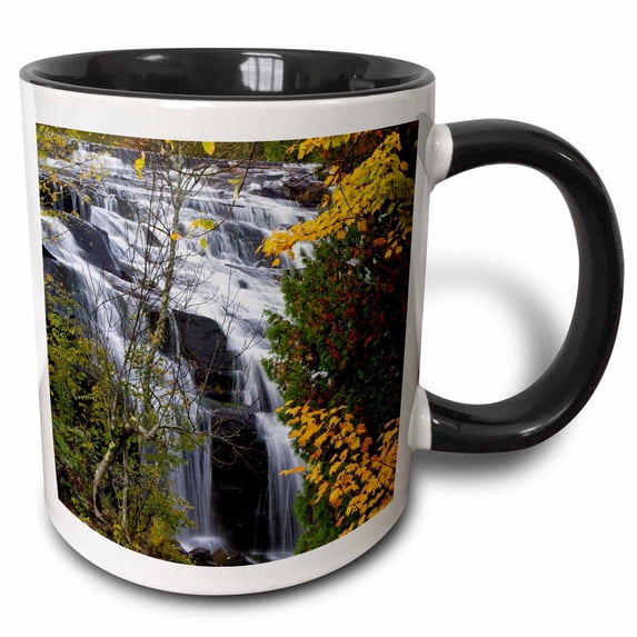 3drose, Bond Waterfalls, Ontonagon River, Michigan - Us23 Cha0074 - Chuck Haney, 11oz Two-tone Black Mug