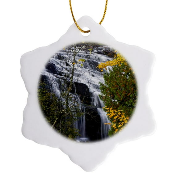 3drose, Bond Waterfalls, Ontonagon River, Michigan - Us23 Cha0074 - Chuck Haney, 3 inch Snowflake Porcelain Ornament