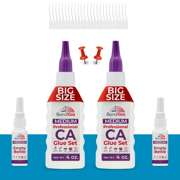 BondXtra 8 oz Medium CA Glue for Woodworking, Premium Super Glue Kit for Wood Turning with Extra Bottles, Anti Clog Caps, Microtips, Medium Viscosity Cyanoacrylate for Plastic, DIY, Craft, Hobby, etc