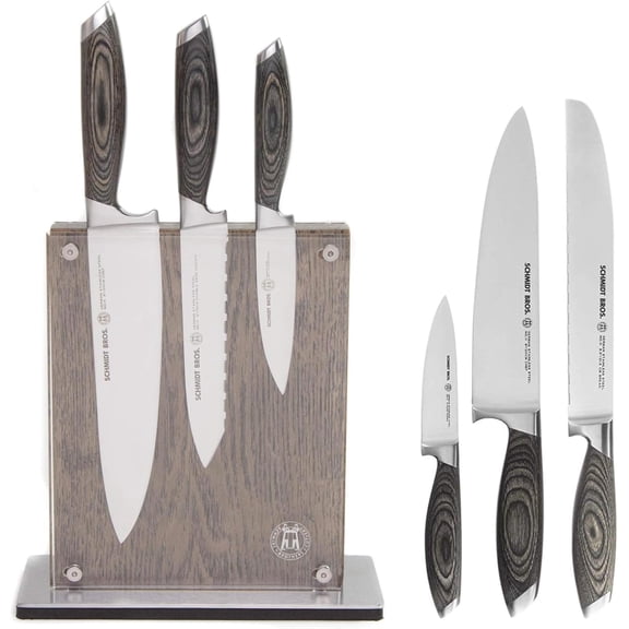 Bonded Ash 7-Piece Kitchen Knife Set High-Carbon German Stainless Steel Cutlery Ash Finish Wood Handles and Clear Acrylic Magnetic Knife Block