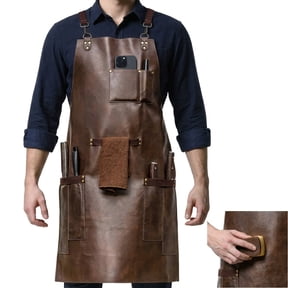 Bonded Leather Apron for Men, Chef Apron with Cross Back Adjustable Straps, Waterproof Cooking Aprons for Men, Multi-Pocket Grilling Aprons for Men, Heavy Duty Work Apron, Leather Apron Ideal for BBQ