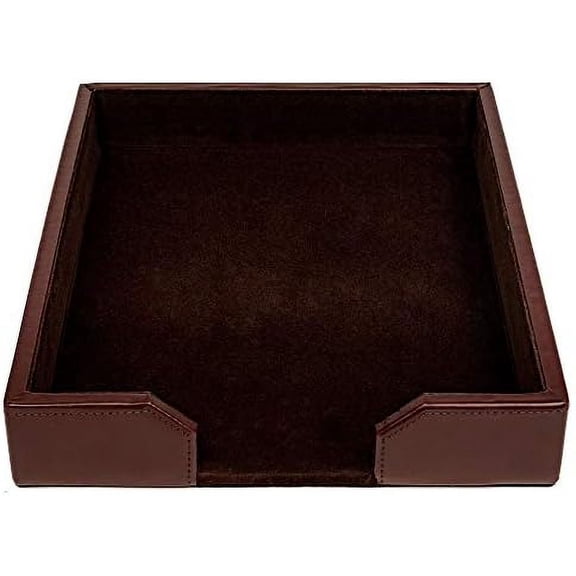Bonded Leather Desktop Letter Tray - Luxury Letter Holder & Paper Organizer for Desk - Office Organization & Executive Desk Decor - (Dark Brown)$$Office