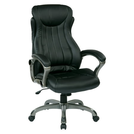 WorkSmart - Executive Manager's Chair with Padded Arms and Coated Nylon Base - Black, Titanium