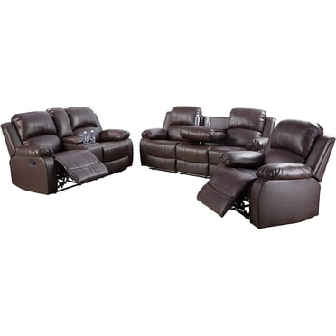 Bonded Leather Living Room Furniture Set Reclining Sofa Set Loveseat Furniture Sets in Living Room Sofa Recliners (3 Pieces, Brown)