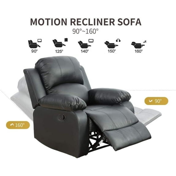 Bonded Leather Living Room Furniture Set Reclining Sofa Set Loveseat Furniture Sets in Living Room Sofa Recliners (Chair, Black)