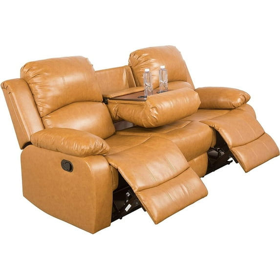 Bonded Leather Living Room Furniture Set Reclining Sofa Set Loveseat Furniture Sets in Living Room Sofa Recliners (Sofa, Ginger)
