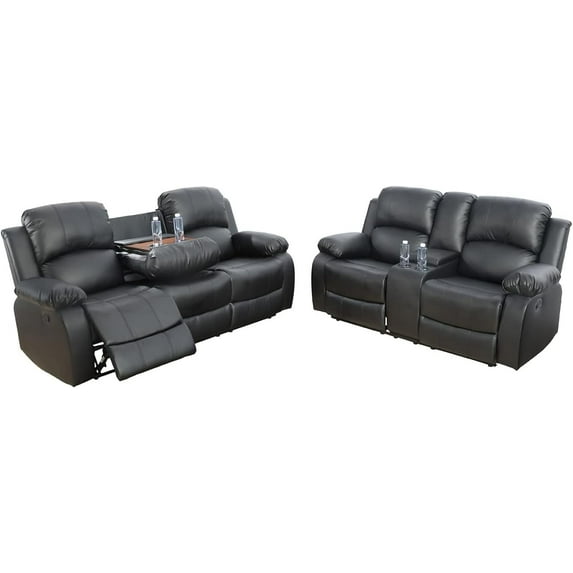 Bonded Leather Living Room Furniture Set Reclining Sofa Set Loveseat Furniture Sets in Living Room Sofa Recliners (Sofa+Loveseat, Black)