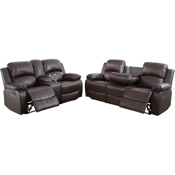 Bonded Leather Living Room Furniture Set Reclining Sofa Set Loveseat Furniture Sets in Living Room Sofa Recliners (Sofa Loveseat, Brown)