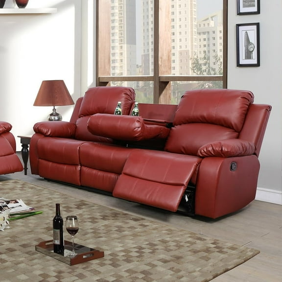 Bonded Leather Living Room Furniture Set Reclining Sofa Set Loveseat Furniture Sets in Living Room Sofa Recliners (Sofa, Red)