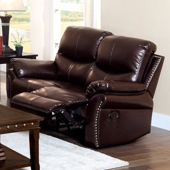 Bonded Leather Love Seat with 2 Recliners, Brown