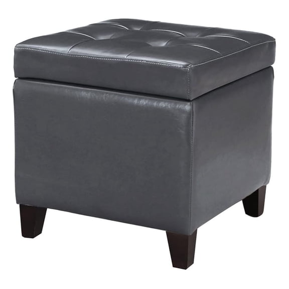 Bonded Leather Square Tufted Cubic Cube Storage Footstool, 18" Inch Ottomans & Storage Ottomans, With Lid, Dim Gray