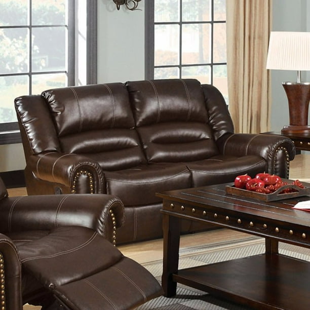 Bonded Loveseat Recliner With 2 Recliners, Dark Brown - Walmart.com