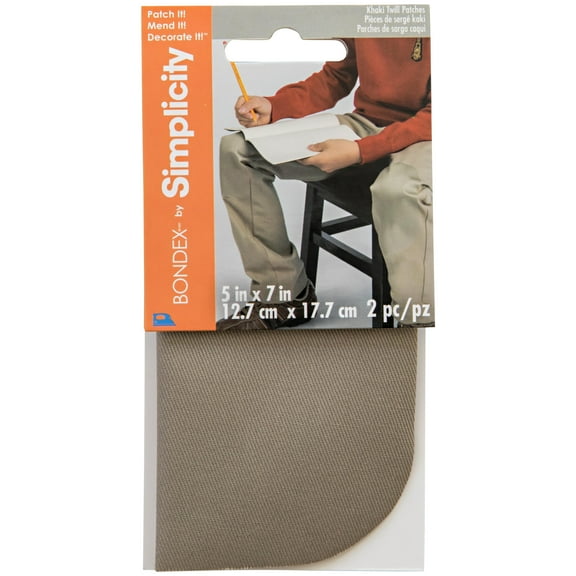 Bondex Fabric Iron-On Patches, 5" x 7" Khaki Twill Iron-On Patches, 2 Pieces