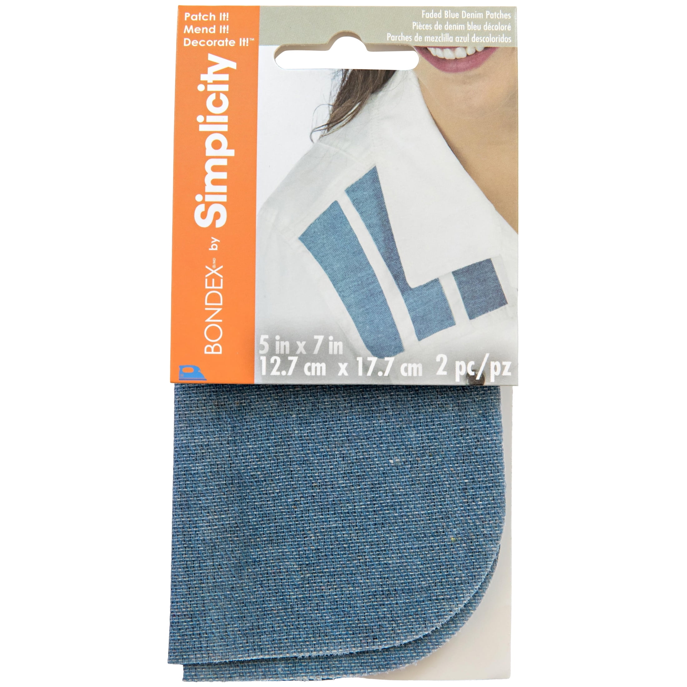 Bondex Faded Blue Denim 5x7 Fabric Iron-On Patches, 2 Pieces