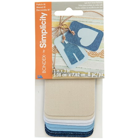 Bondex Light Multi-Color Denim 2"x3" Fabric Iron-on Patches, 8 Pieces