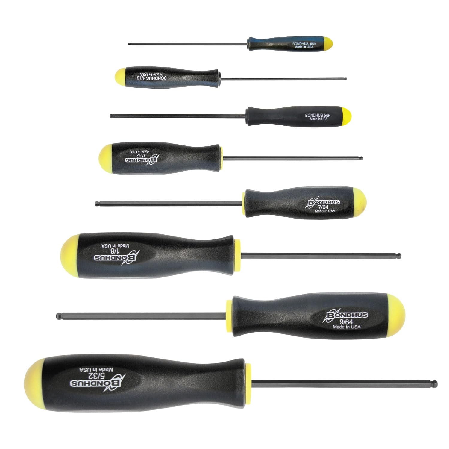 Bondhus 10632 Balldriver SAE Hex Ball End Screwdriver Set (.050"–5/32", 6 Piece) – ProTanium Steel, ComfortGrip Handles