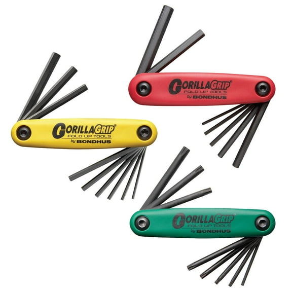 Bondhus 12533 GorillaGrip Hex and Star Fold-up Triple Pack, 12587 (2-8mm), 12589 (5/64-1/4-Inch) & 12634 (T9-T40)