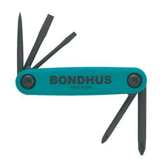 Bondhus 12545 GorillaGrip Utility Fold-up Set, 1 Phillips, 2 Phillips, 1/8-Inch Slotted, 3/16-Inch Slotted, and Awl