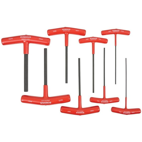 Bondhus 15287 Set of 8 Hex T-handles, 6" Length, sizes 2-10mm