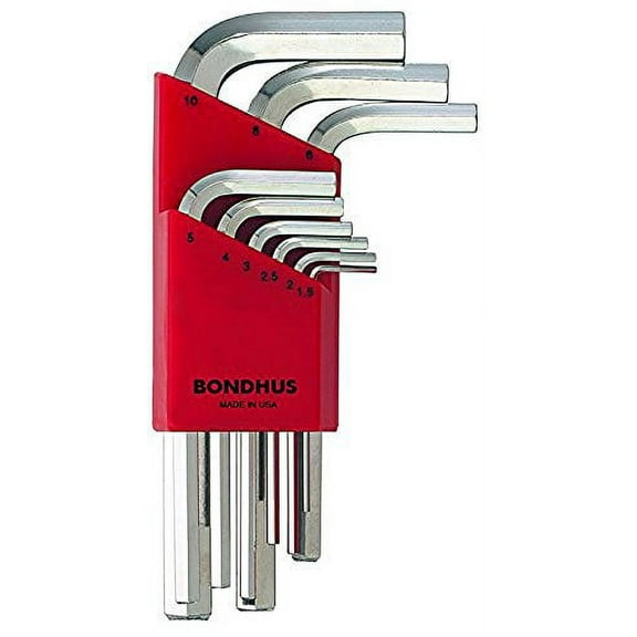 Bondhus 16299 Set of 9 Hex L-wrenches w/BriteGuard,Short,sizes 1.5-10mm