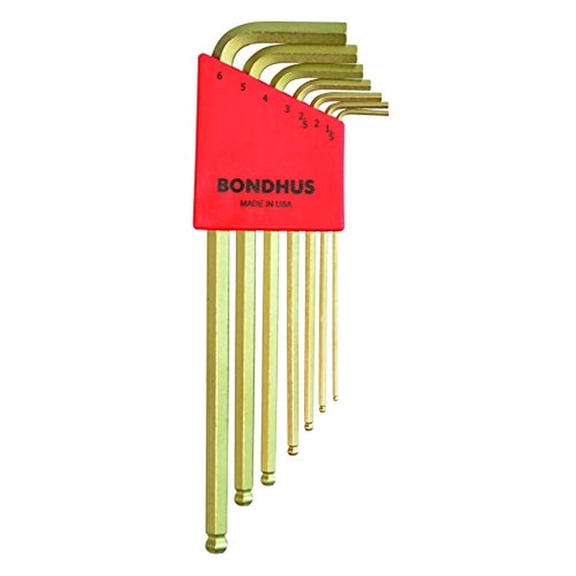 Bondhus 38092 Ball End Tip Hex Key L-Wrench Set w/GoldGuard & Long Arm,7 PC
