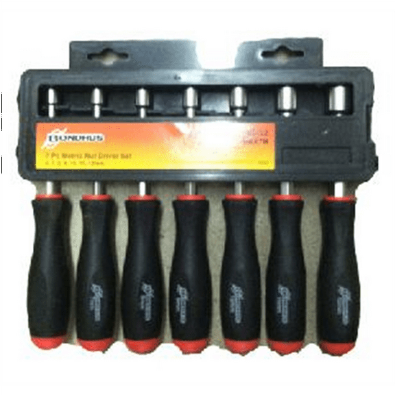 Bondhus 48492, Non-slip Handle Hollow Shaft Nut Screwdriver Set 7 Piece