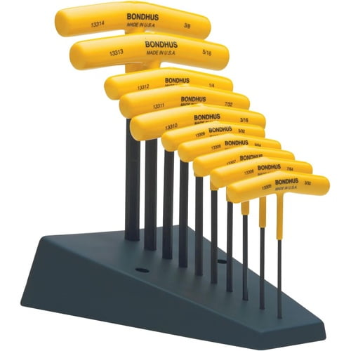 Bondhus Hex Tip Graduated Length T-Handle Set, 10-Piece, 3/32" - 3/8"