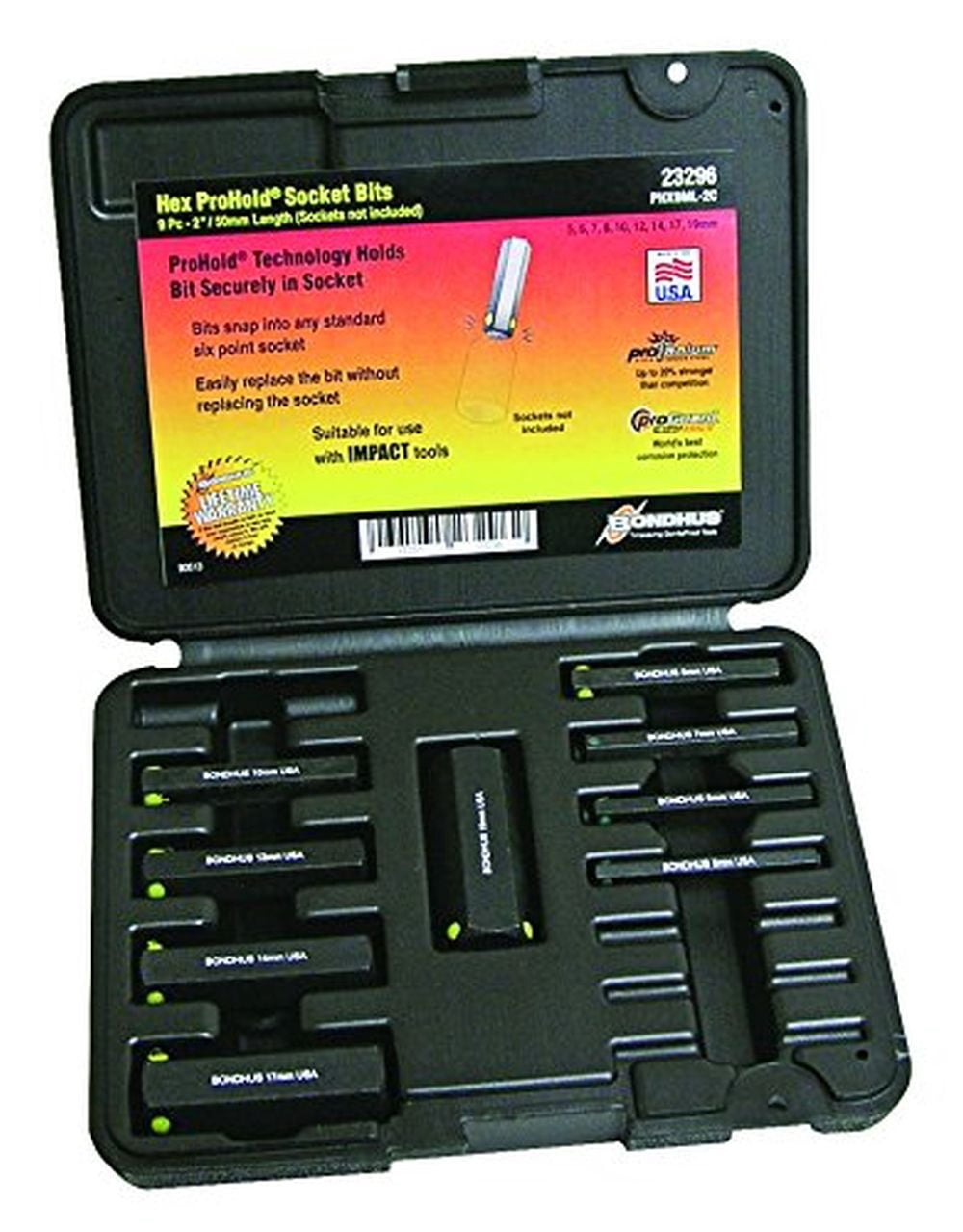 Bondhus ProHold Socket Chamfered Tool Hex Impact Drill Bits Set, 9 Pieces