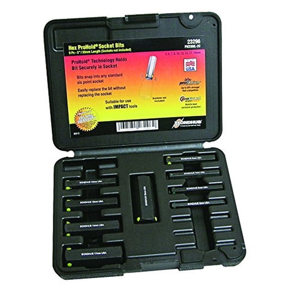 Bondhus ProHold Socket Chamfered Tool Hex Impact Drill Bits Set, 9 Pieces