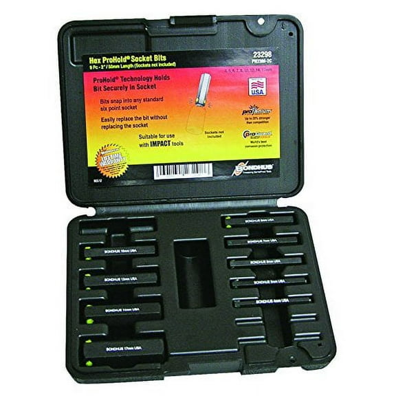 Bondhus 23298 ProHold Socket Hex Bits Set, 2-inch, 9-piece set, (1 set per Pack)