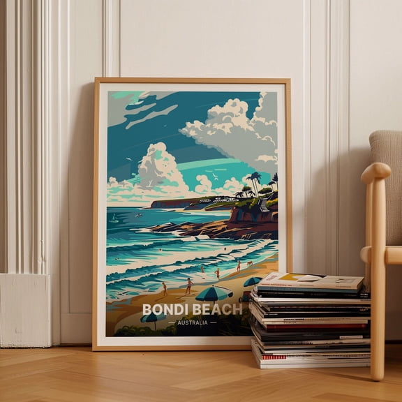 Bondi Beach Australia Coastal Scenic Ocean View Art, Unframed Paper Poster 8x10in