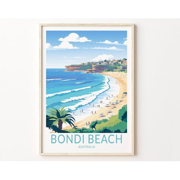 Bondi Beach Australia Travel Art Poster, Bondi Beach Coastal Poster Home Decor Wall Art, Australia Coastal City Travel Print Wall Art, Modern Wall Decor, 12x18 UNFRAMED