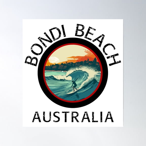 Bondi Beach - Australia (With Black Lettering) Poster Wall Art, Modern Wall Decor, 24x24 UNFRAMED