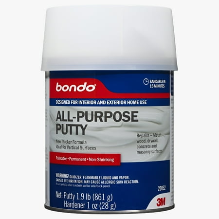 Bondo All-Purpose Putty, Interior and Exterior Home Use, Paintable, Permanent, Non-Shrinking, 1.9 lb., 1-Quart