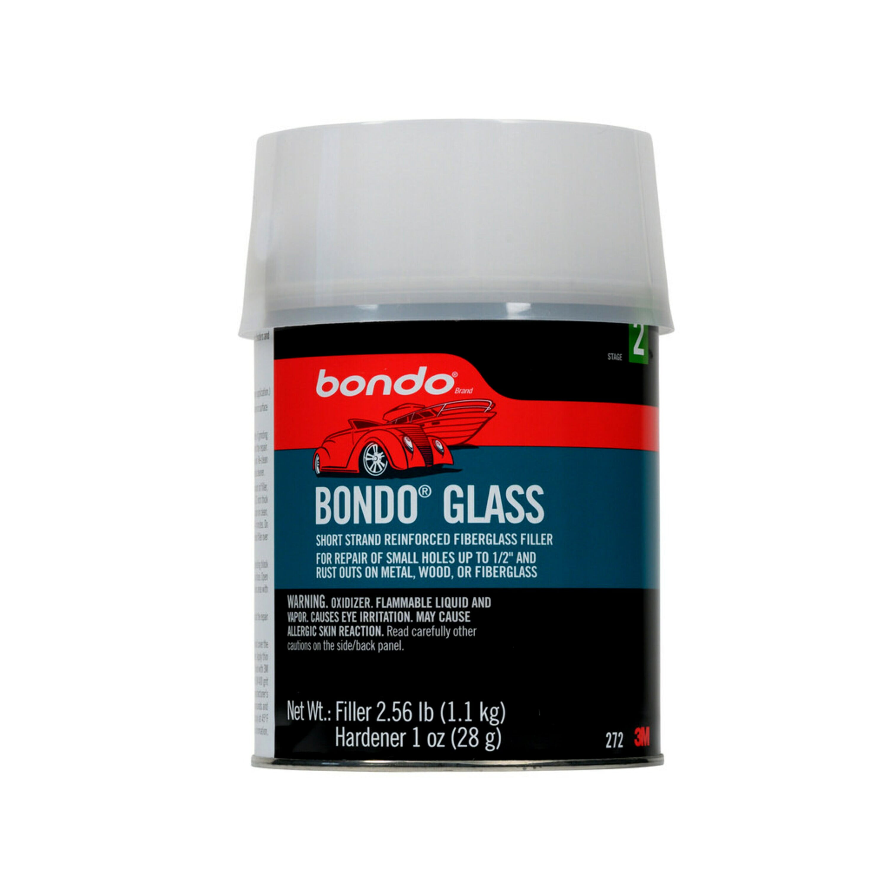Bondo Glass, Short Strand Reinforced Fiberglass Filler, Stage 2, 2.56 lb./1.1 kg
