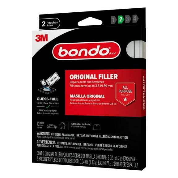 Bondo Original Filler, Ready Mix Pouches, 2 oz, Fix Dings, Scratches, Home or Car Use, 2 pack