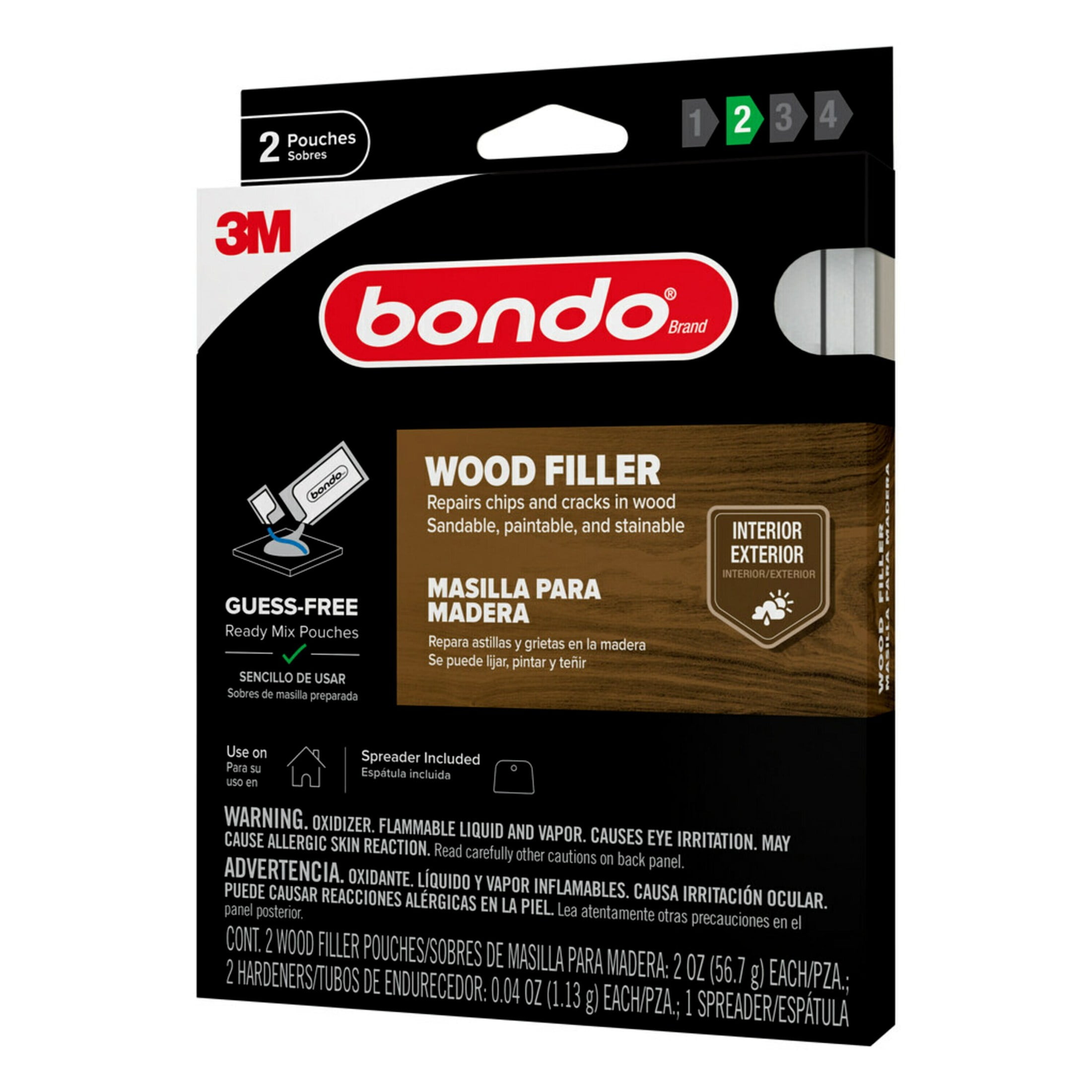 Bondo Wood Filler, Ready Mix Pouches, 2 oz., 2 Pack