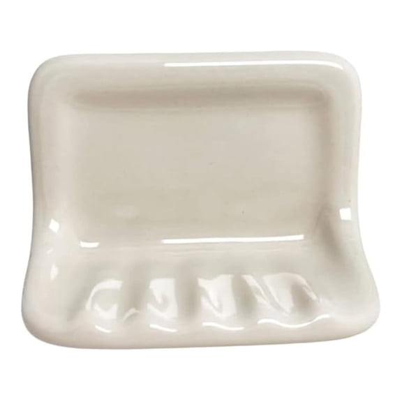 Bone Almond Ceramic Soap Dish Holder for Bathroom Wall, Glazed Finish, Easy Tile Adhesion Install, Not for Flat Surface, Durable &