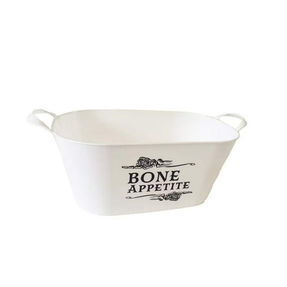 Bone Appetite White Oval Bucket with Handle Sentiment Plastic Buckets Handles Gifts Gift Baskets Storage Organizer Containers Party Favor Halloween Holiday Themed Plastic Buckets Decorations