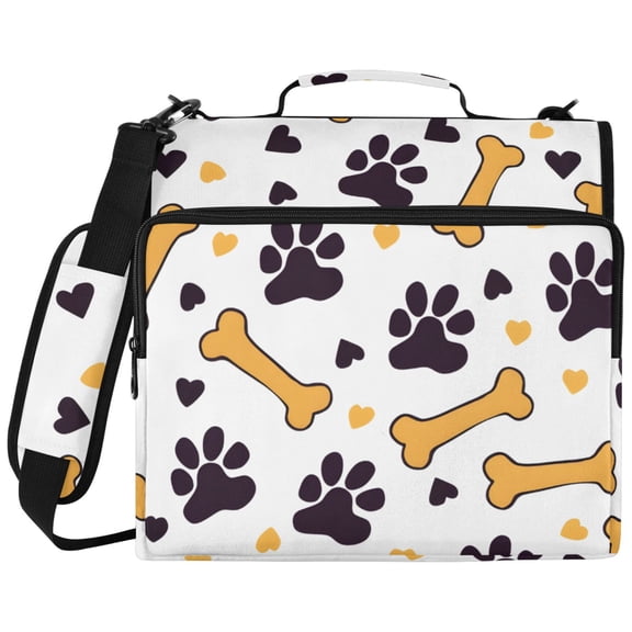 Bone Black Footprint Pattern 3 Ring Binder Bag Zipper Binder Organizer with 14 Inch Laptop Sleeve