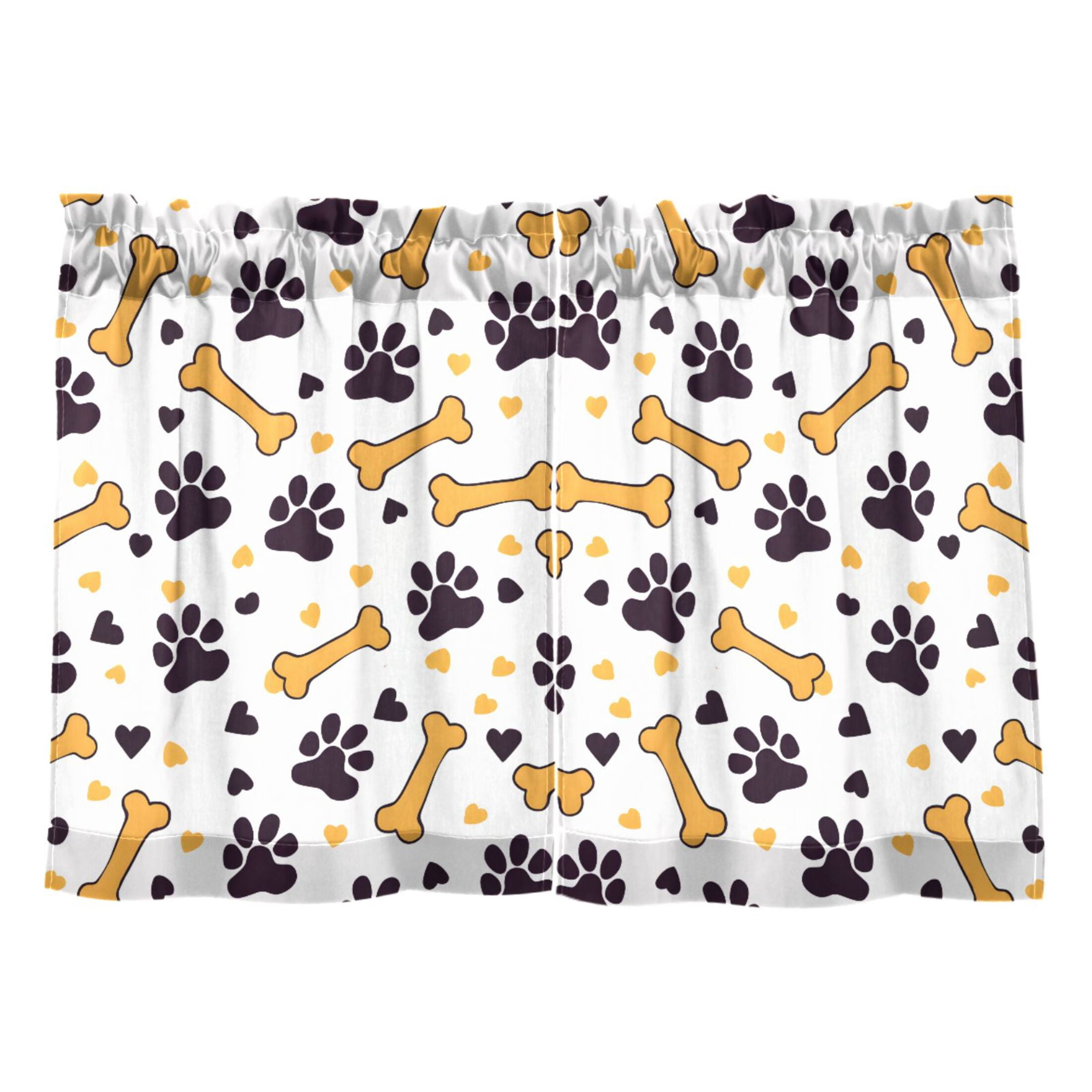 Bone Black Footprint Pattern Tier Curtains Tier Kitchen Living Room ...