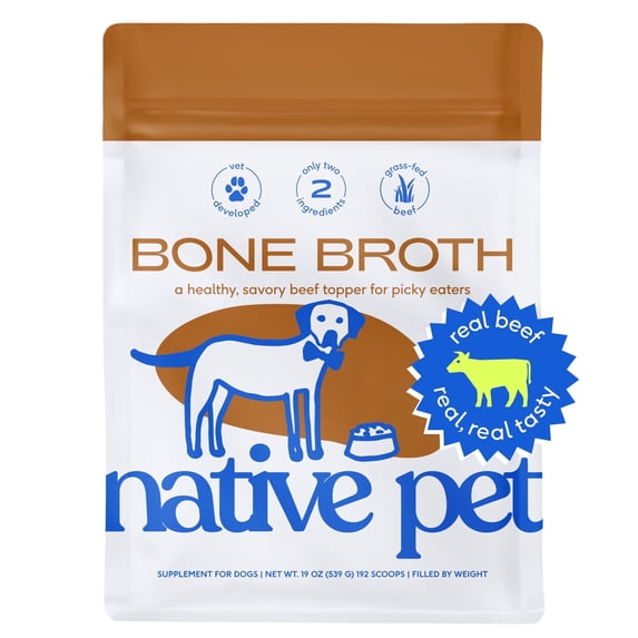 Native Pet Grass Fed Beef Broth, Bone Broth Protein Powder Food Topper for Dogs & Cats, 19oz