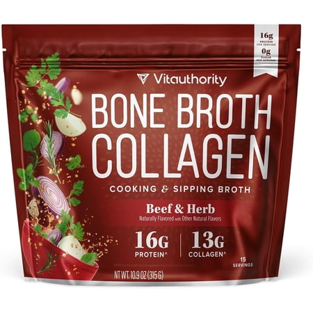 Bone Broth Collagen Powder 16g Collagen Protein per Serving Supports Joints Skin Nails & Gut Health Made from Real Beef Bone Broth Savory Collagen for Hot Water Soups & Stews Beef Flavored 15 Serv