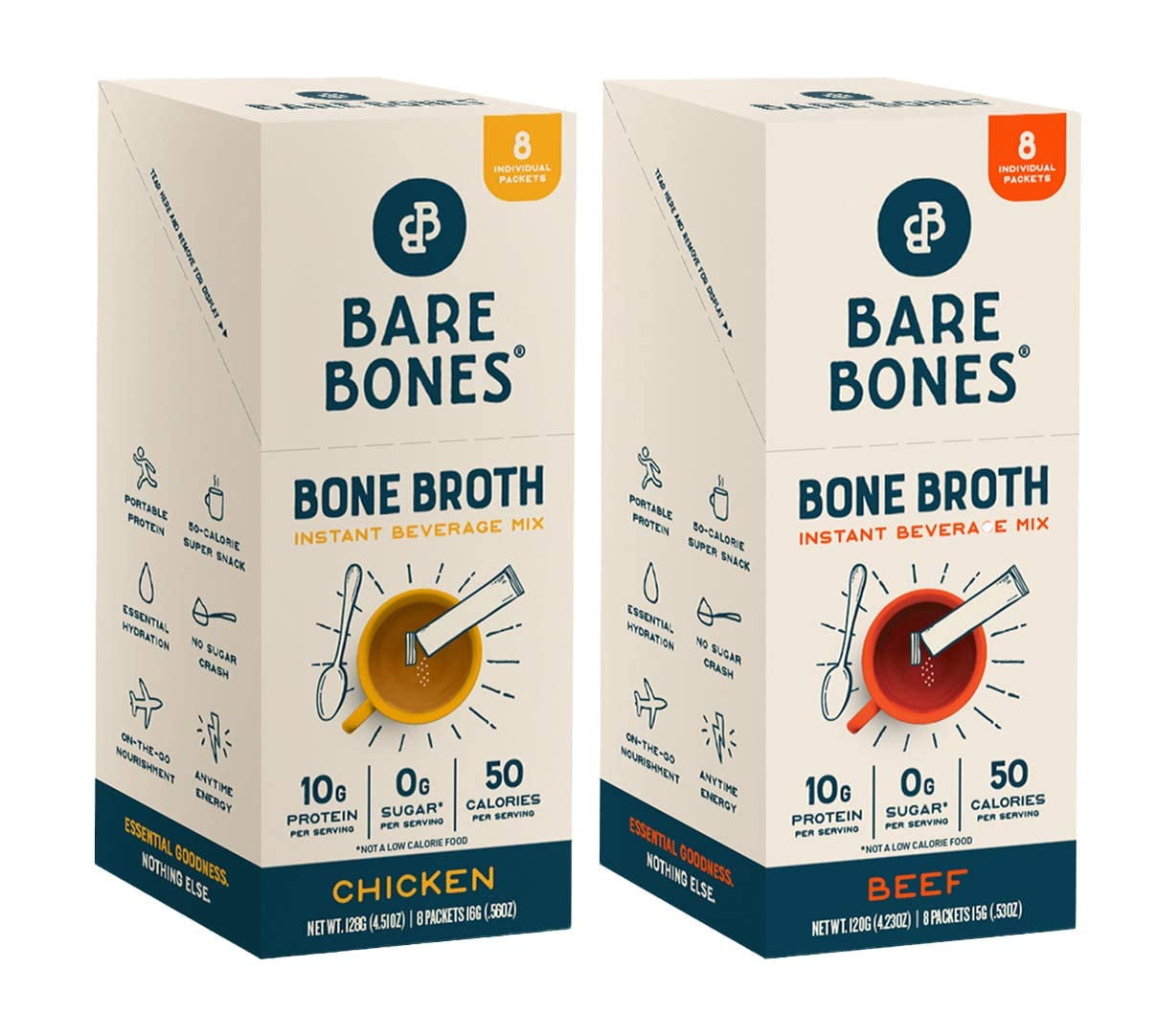 Bone Broth Instant Powdered Mix, Variety Pack, 8 Chicken and 8 Beef
