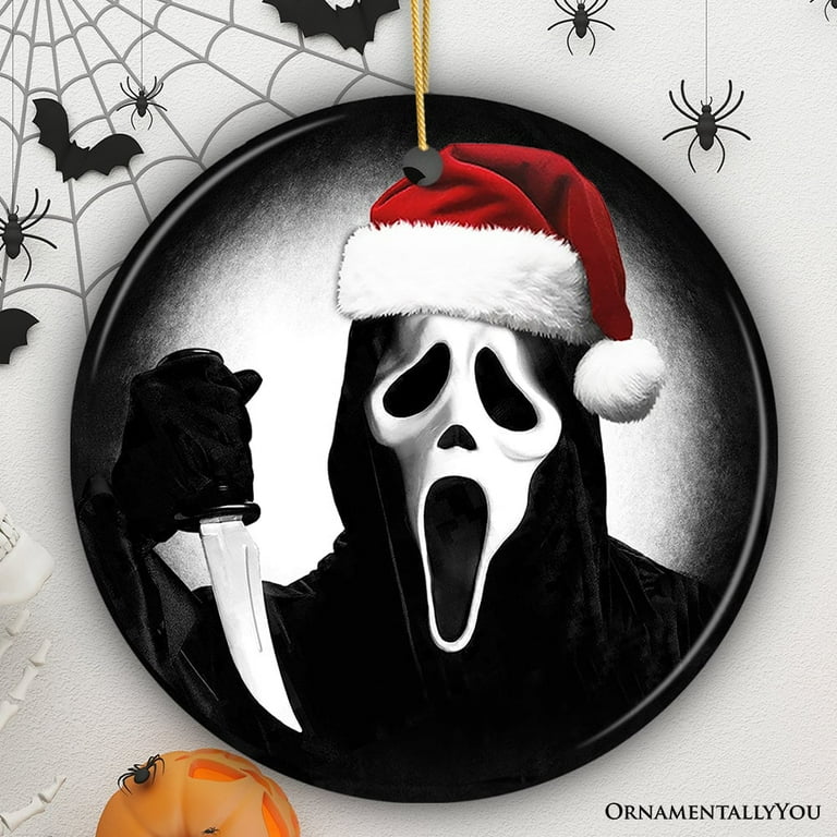 Bone Chilling Scarface Mask With Santa Hat Ornament, Nightmarish