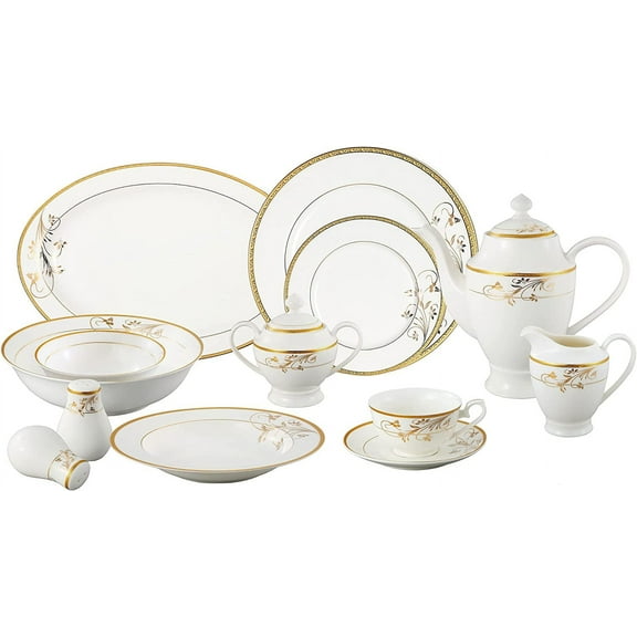 Bone China 57-Piece Floral Design Dinnerware Set, Service for 8
